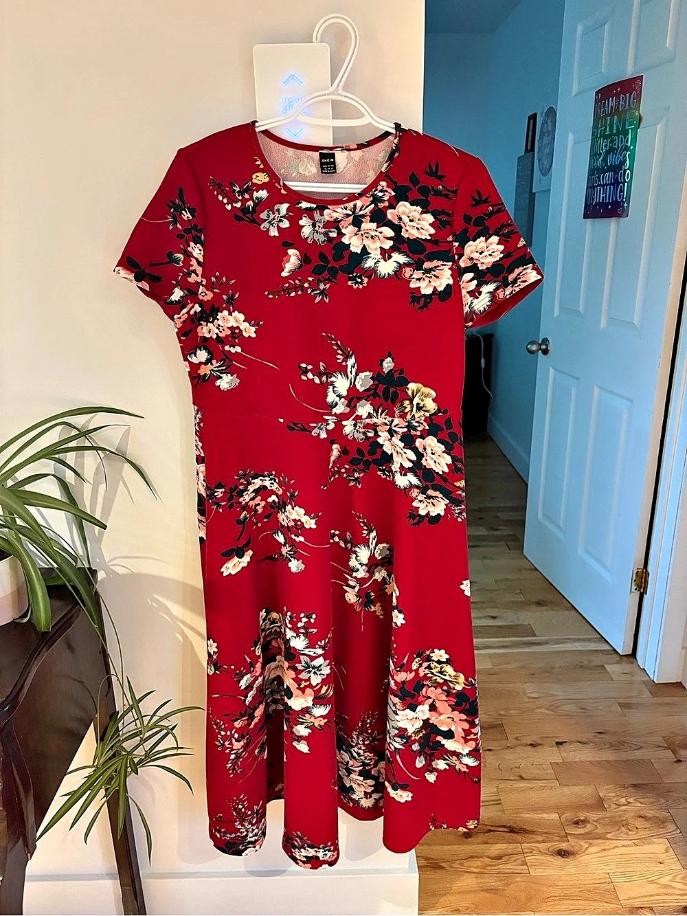 SHEIN Floral Midi Dress in Red & Cream